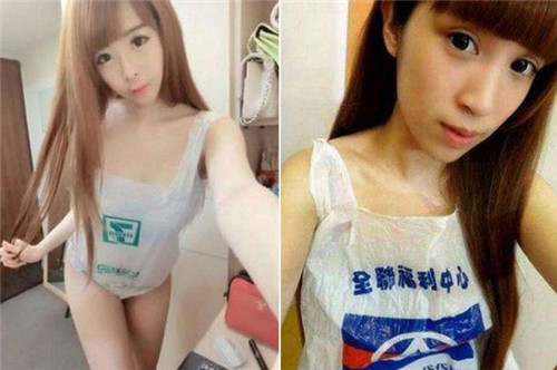 臺灣女生興起穿塑料袋泳衣女子全裸僅套購物袋
